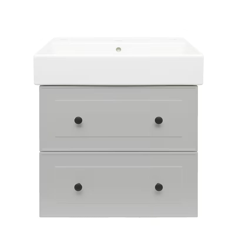 Sivo-mat kopalniška omarica Naturel Forli s keramičkim umivaonikom modernog, jednostavnog dizajna.