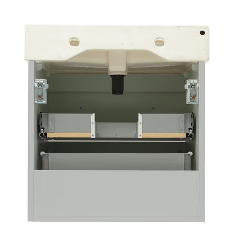 Sivo-mat kopalniška omarica Naturel Forli s keramičkim umivaonikom modernog, jednostavnog dizajna.