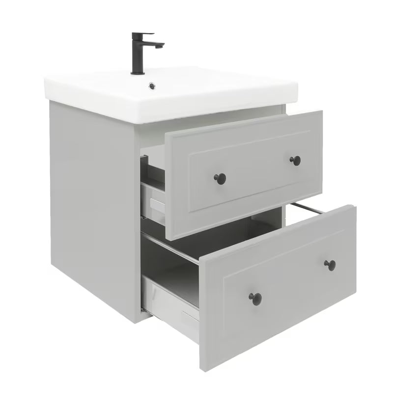 Viseča kopalniška omarica s keramičkim umivaonikom Naturel Forli u sivoj mat boji