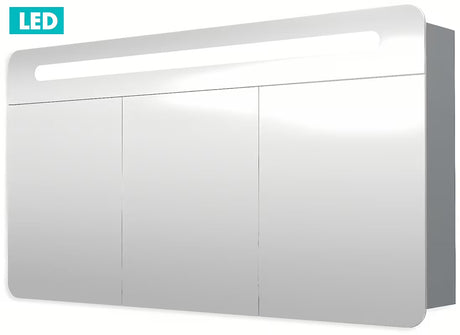 Omarica z Ogledalom Naturel 120x65 cm v sivo-srebrni barvi z LED osvetlitvijo in s trojnimi zrcalnimi vrati.