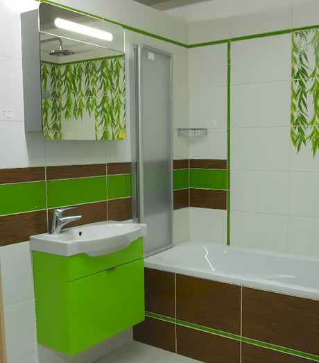 Sivo-srebrna omarica z ogledalom Naturel 60x65 cm z LED osvetlitvijo in z enojnimi vrati na levi.