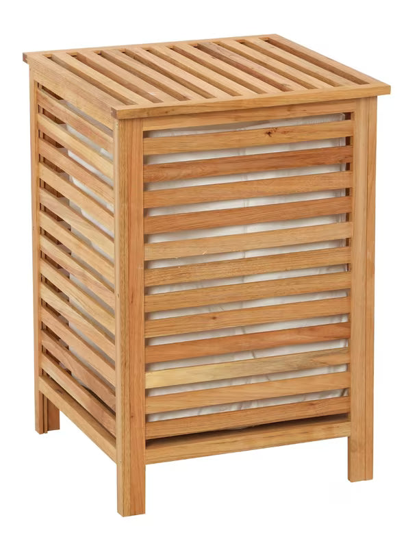 Stoječa koš za perilo Naturel Home v dekorju oreha z mat površino in odstranljivim tekstilnim vložkom.