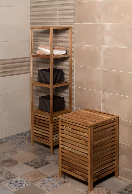 Stoječa koš za perilo Naturel Home v dekorju oreha z mat površino in odstranljivim tekstilnim vložkom.