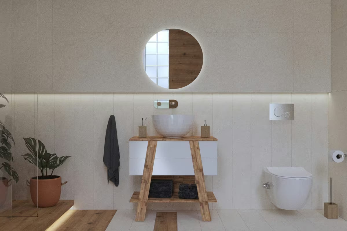 Stoječa kopalniška omarica pod umivalnik na pult Naturel Home 80x73x46 cm v barvi oreh/bela.