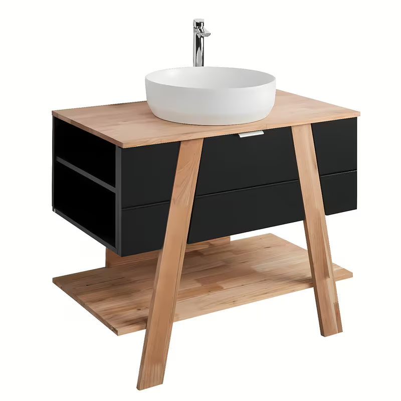 Stoječa kopalniška omarica pod umivalnik na pult Naturel Home v izvedbi oreh/bela, 80x73x46 cm.