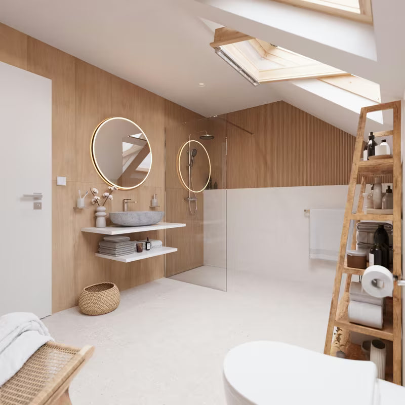 Stoječa regal Naturel Home u dekoru oraha s mat uljenom površinom od masivnog drva.