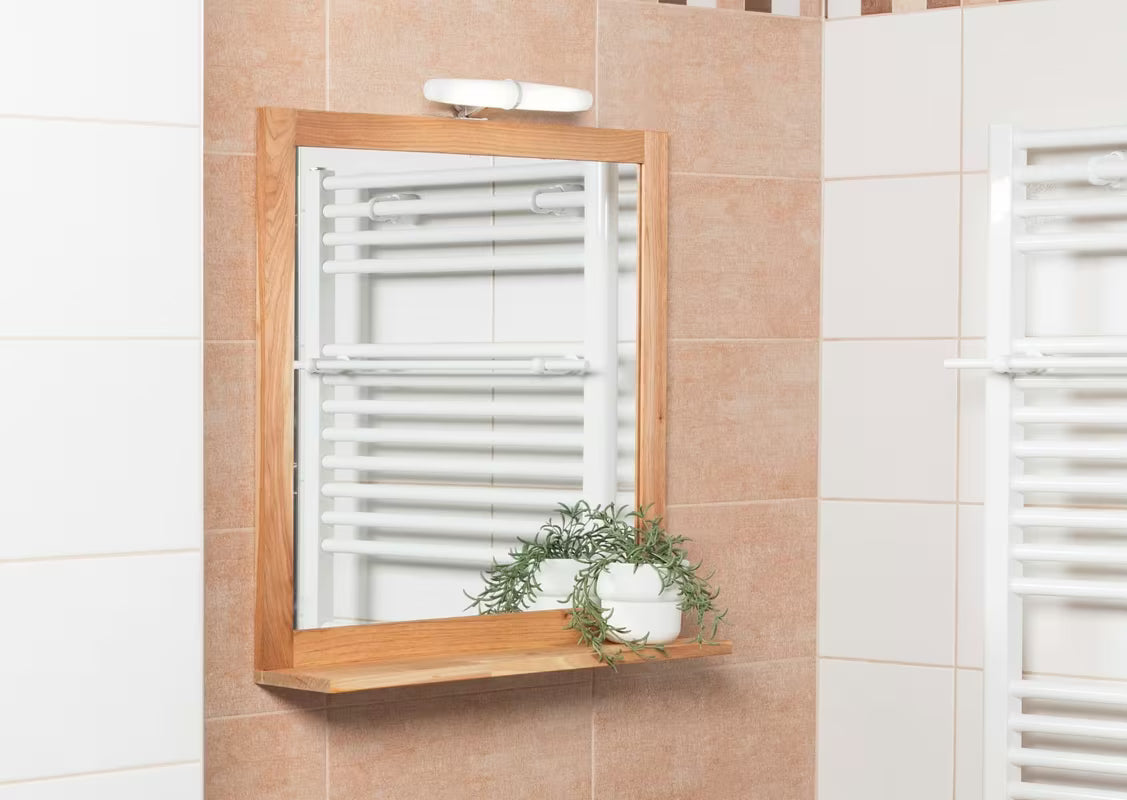 Ogledalo Naturel Home s polico 60x61,5 cm u dekoru oraha, vertikalna orijentacija.