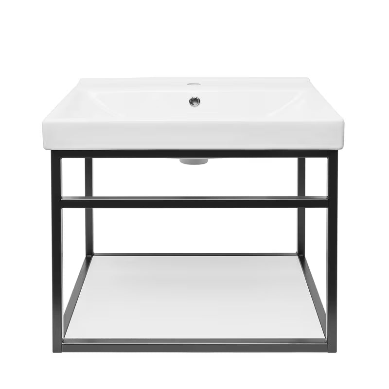 Črna kopalniška omarica s keramičnim umivalnikom Naturel Industrial z belo mat polico
