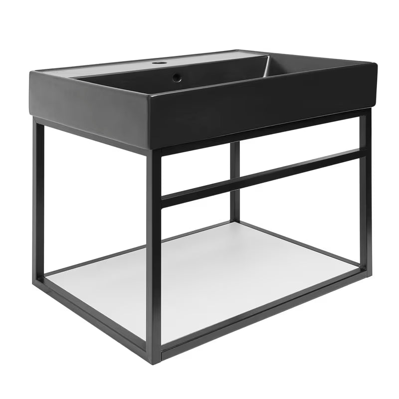 Konstrukcija s keramičkim umivaonikom Naturel Industrial u crnoj mat boji s bijelom mat policom