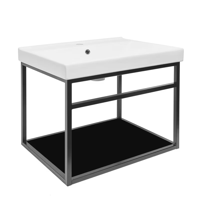 Crna kopalniška omarica Naturel Industrial s keramičkim umivaonikom i crnom policom