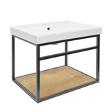 Crna kopalniška omarica s keramičkim umivaonikom Naturel Industrial s policom u dekoru hrasta