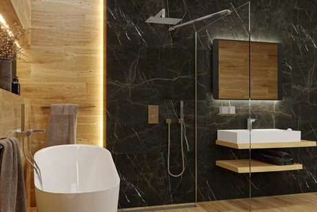 Crno kupaonsko LED ogledalo Naturel 80x60 cm s neizravnim LED osvjetljenjem u mat aluminijskom okviru