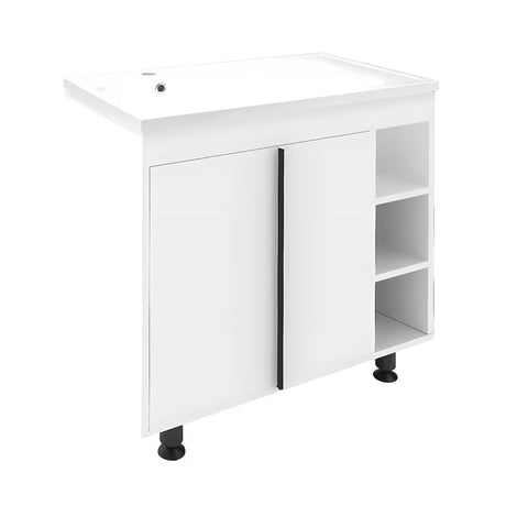 Bela sijajna kopalniška omarica Naturel Lucca z umivalnikom iz litega marmorja 79x70x45 cm