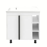 Bela sijajna kopalniška omarica Naturel Lucca z umivalnikom iz litega marmorja 79x70x45 cm