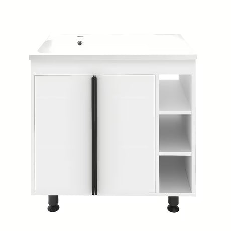 Bela sijajna kopalniška omarica Naturel Lucca z umivalnikom iz litega marmorja 79x70x45 cm