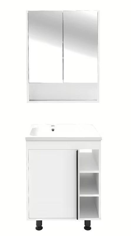 Koupalniški sestav Naturel Lucca v beli sijajni barvi z omarico in umivalnikom iz litega marmorja 59x70x45 cm.