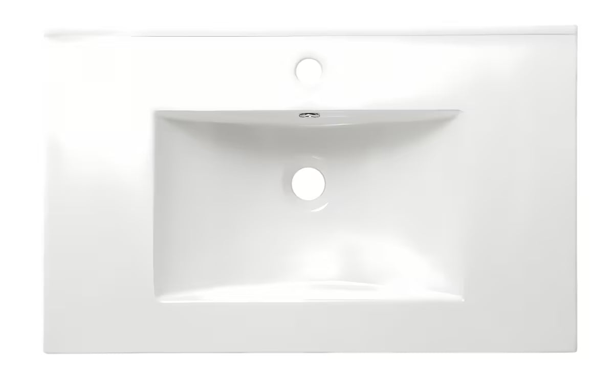 Beli keramični pohištveni umivalnik Naturel Modena 61 x 46 cm z odlagalno površino in odprtino pro za armaturo na sredini.