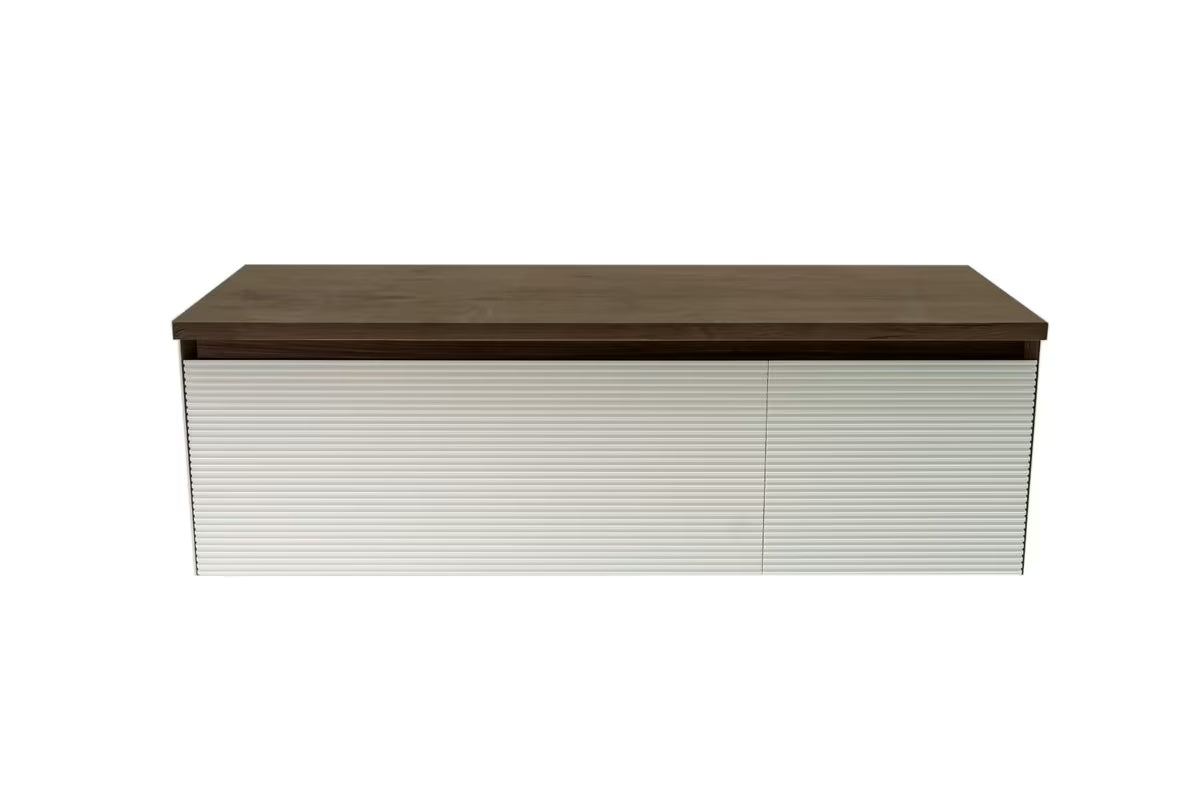 Viseča kopalniška omarica Naturel Monza s pokrivno ploščo v dekorju oreha in z belim rebrastim frontom