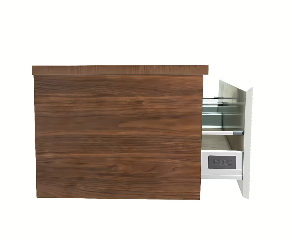 Viseča kopalniška omarica Naturel Monza s pokrivno ploščo v dekorju oreha in z belim rebrastim frontom