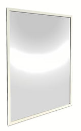 Kopalniško ogledalo z belim aluminijastim okvirjem, primerno pro za navpično ali vodoravno obešanje, 60 x 80 cm.