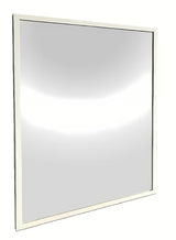 Kopalniško ogledalo z belim aluminijastim okvirjem, primerno za navpično ali vodoravno obešanje, 80 x 80 cm.