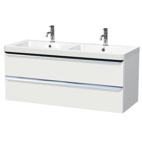 Mat bela viseča omarica z umivalnikom Naturel Pavia 120x49x53 cm s kromiranim ročajem
