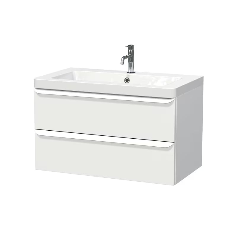 Viseča kopalniška omarica z umivalnikom Naturel Pavia v mat beli, 85x53x49 cm.