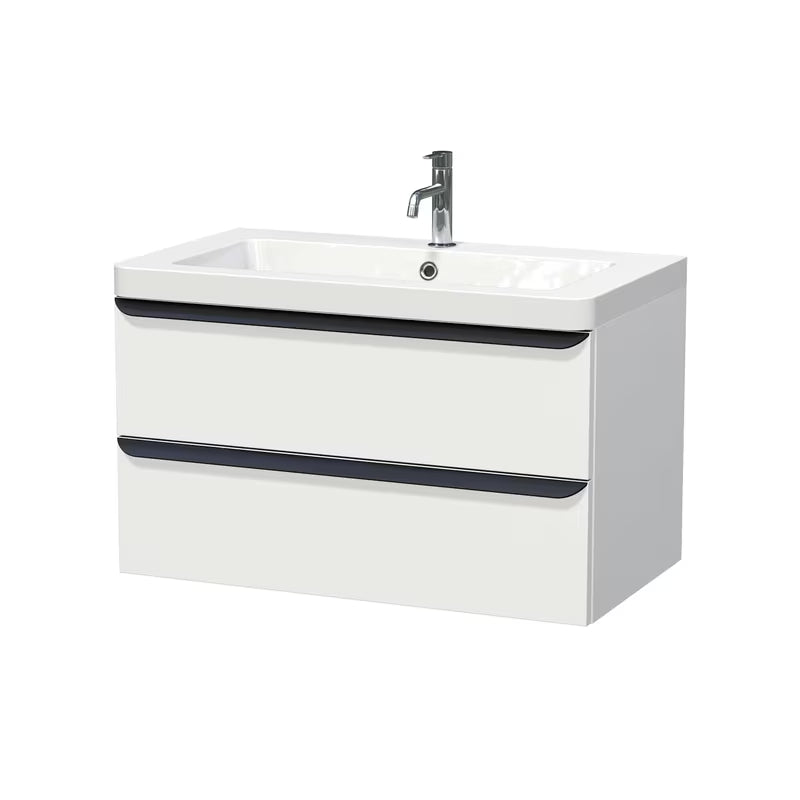 Viseča kopalniška omarica z umivalnikom Naturel Pavia v mat beli s črnim mat ročajem