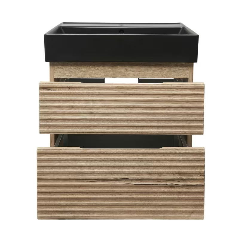 Viseča kopalniška omarica Naturel Savona s keramičnim umivalnikom v dekorju hrast halifax