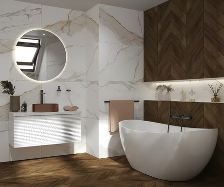 Viseča kopalniška omarica pod umivalnik Naturel Savona v beli sijaj izvedbi z rezkano fronto.