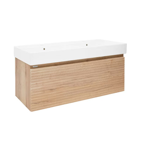 Viseča kopalniška omarica Naturel Savona s keramičkim dvostrukim umivaonikom u dekoru hrasta halifax