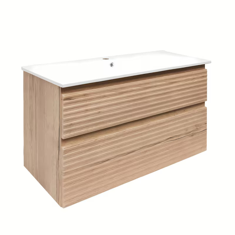 Viseča kopalniška omarica Naturel Savona s keramičkim umivaonikom u dekoru hrasta halifax