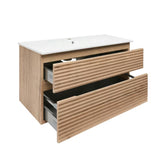 Viseča kopalniška omarica Naturel Savona s keramičkim umivaonikom u dekoru hrasta halifax