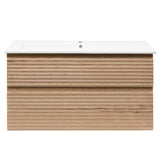 Viseča kopalniška omarica Naturel Savona s keramičkim umivaonikom u dekoru hrasta halifax