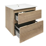 Viseča kopalniška omarica s keramičkim umivaonikom Naturel Savona u dekoru hrasta halifax mat