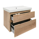 Viseča kopalniška omarica Naturel Savona s keramičkim umivaonikom u dekoru hrasta halifax mat