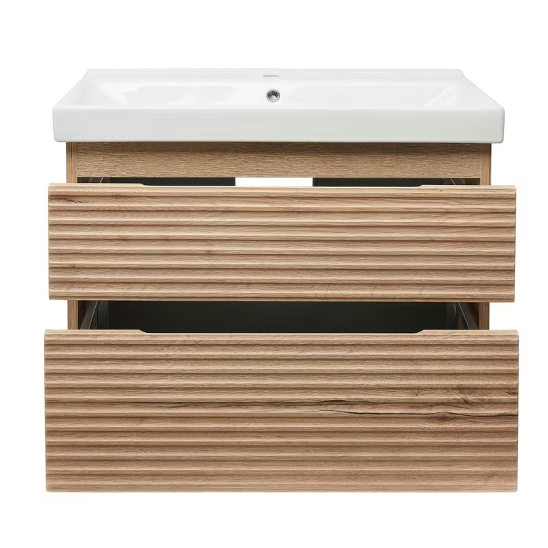 Viseča kopalniška omarica Naturel Savona s keramičkim umivaonikom u dekoru hrasta halifax mat