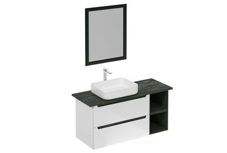 Koupalniški sestav Naturel Stilla u bijelom sjaju s elementima u boji crnog betona