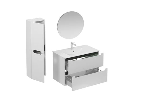 Koupalniški sestav Naturel Stilla u bijelom sjaju z umivalnikom i ogledalom z LED osvetlitvijo