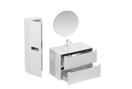 Koupalniški sestav Naturel Stilla u bijelom sjaju z umivalnikom i ogledalom z LED osvetlitvijo