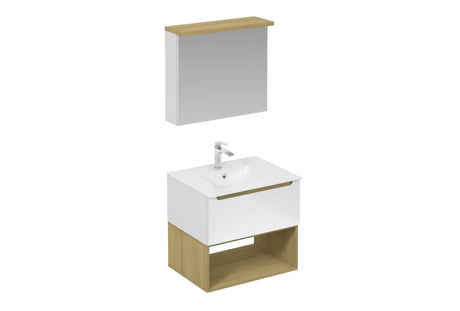 Koupalniški sestav Naturel Stilla u bijelom sjaju z umivalnikom i ogledalskim ormarićem s LED rasvjetom