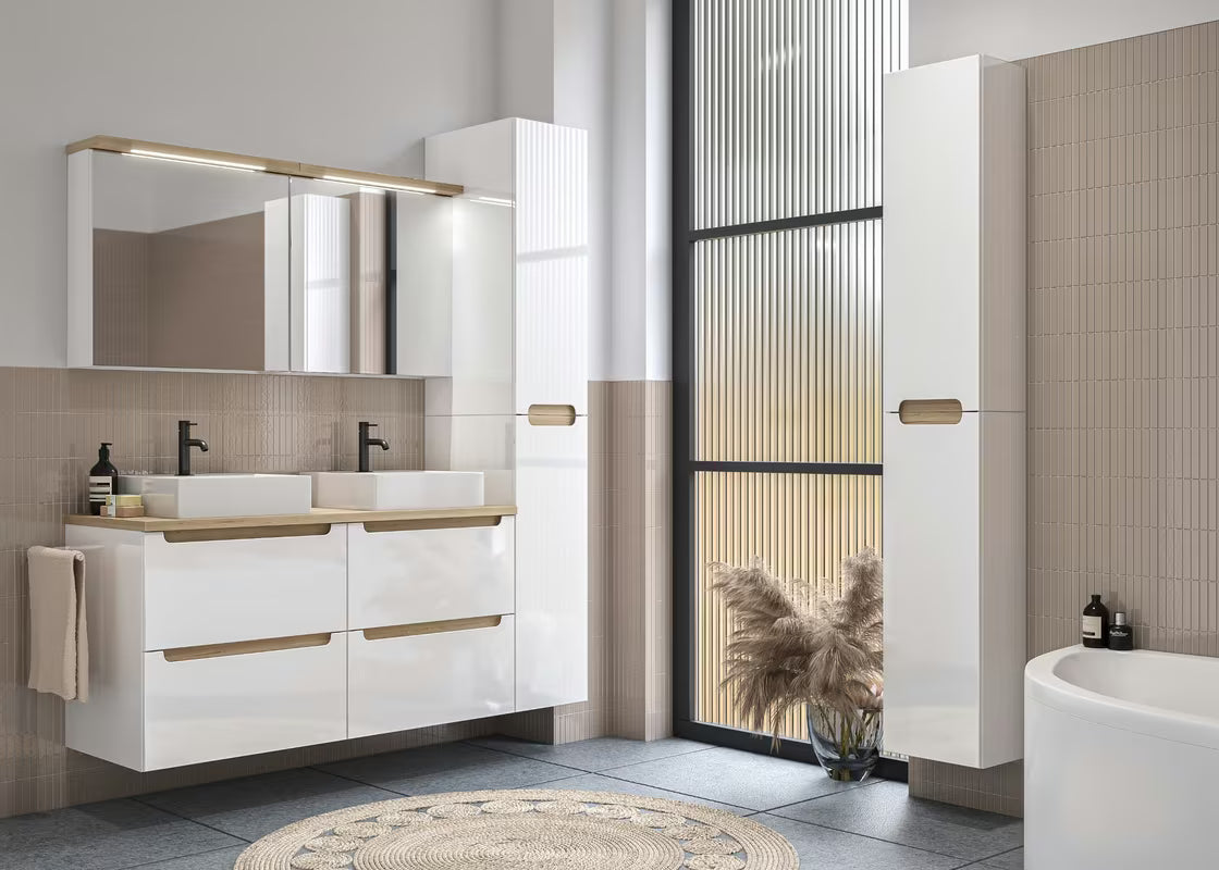 Bijeli viseča kopalniška omarica Naturel Stilla 80x30x45 cm s jednom ladicom