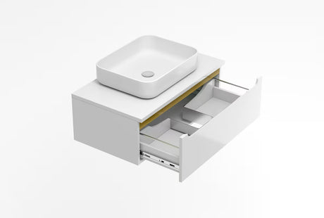 Bijeli viseča omarica pod umivalnikom Naturel Stilla s pokrivno ploščo i jednom ladicom