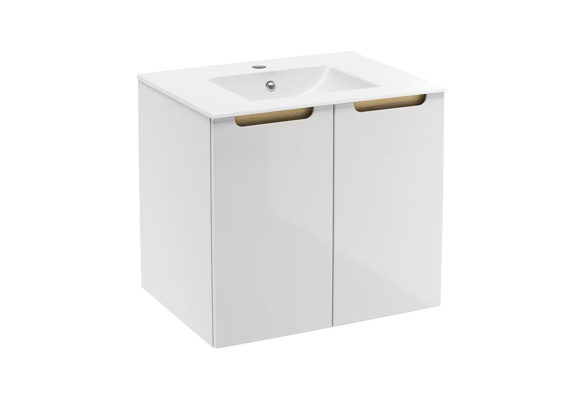 Bijeli viseča kopalniška omarica Naturel Stilla s keramičkim umivaonikom Modena M6046