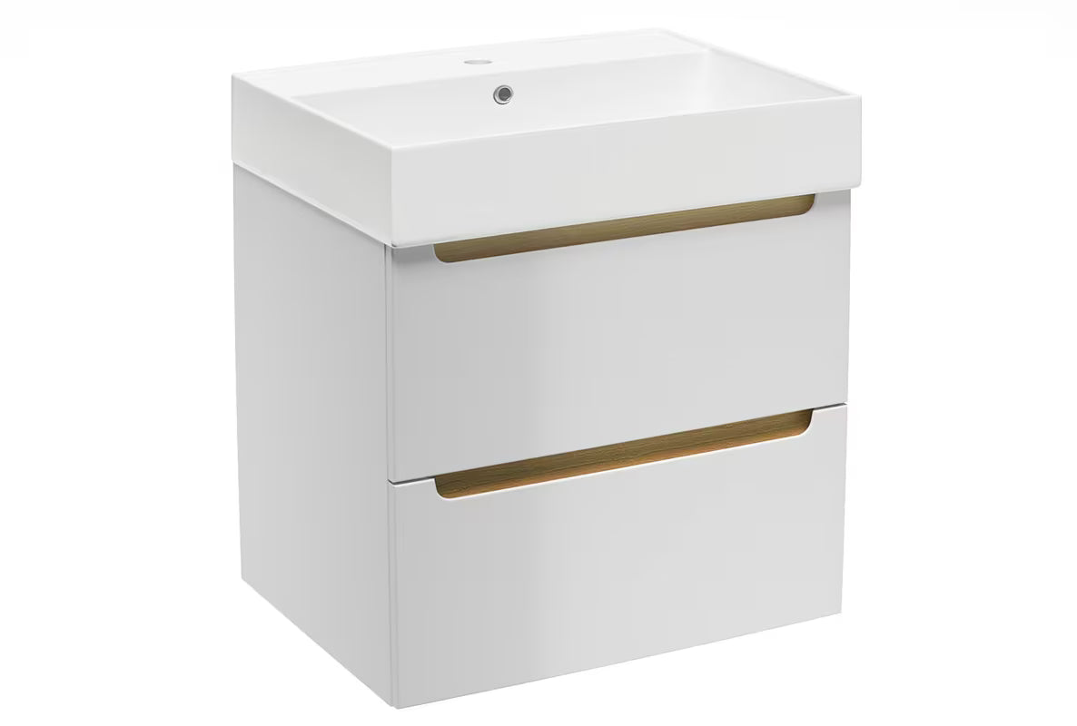 Bijeli viseča kopalniška omarica Naturel Stilla s dvije ladice i umivaonikom SAT Infinitio