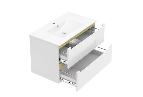 Bijeli viseča kopalniška omarica Naturel Stilla s dvije ladice i umivaonikom Modena M8046