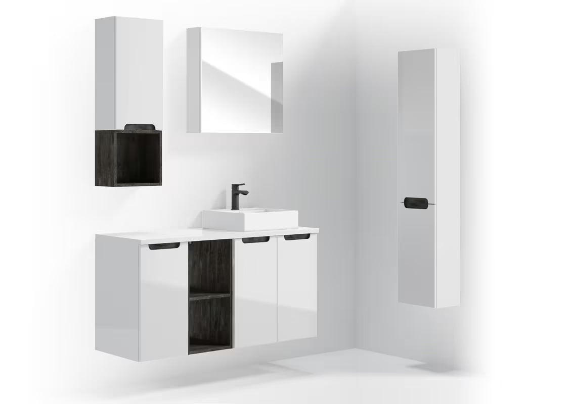 Bela viseča kopalniška omarica Naturel Stilla 80x30x45 cm z enim predalom