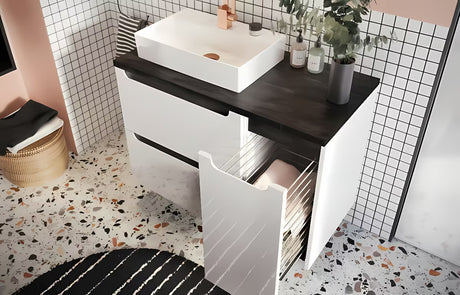 Bela viseča kopalniška omarica Naturel Stilla 80x30x45 cm z enim predalom