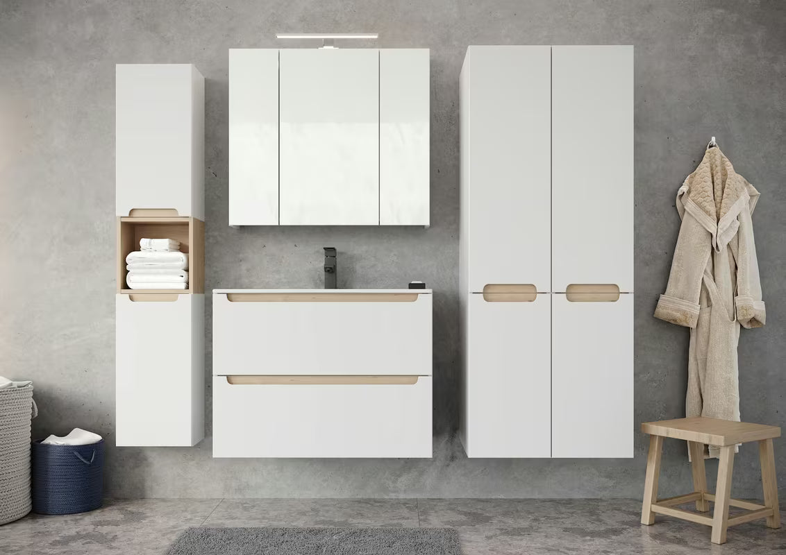 Bela viseča kopalniška omarica Naturel Stilla 80x30x45 cm z enim predalom
