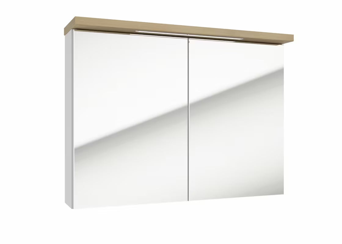 Bela omarica z ogledalom Naturel Stilla 80x60 cm z LED osvetlitvijo in vrati